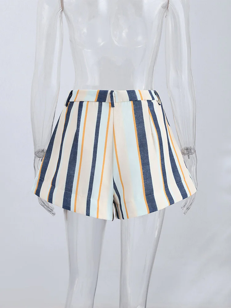 Colorful Striped Wide Leg Trousers Women Bohemian High Waist Multi-color Panelled Slim Straight Pants Fashion Lady Beachwear New