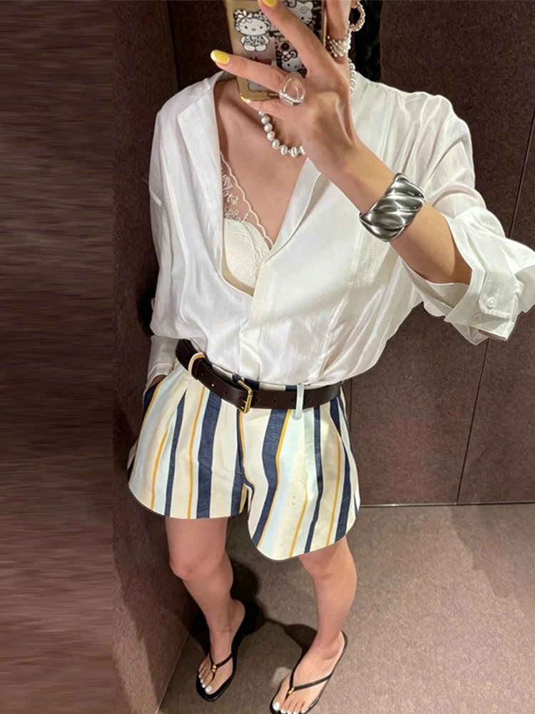 Colorful Striped Wide Leg Trousers Women Bohemian High Waist Multi-color Panelled Slim Straight Pants Fashion Lady Beachwear New