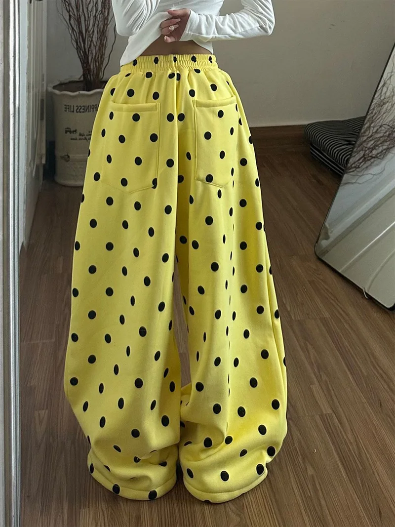 Y2K Retro Dot Sweatpants Women High Waist Hip Hop Harajuku Streetwear Wide Leg Pants American Loose Spring Vintage Bf Trousers