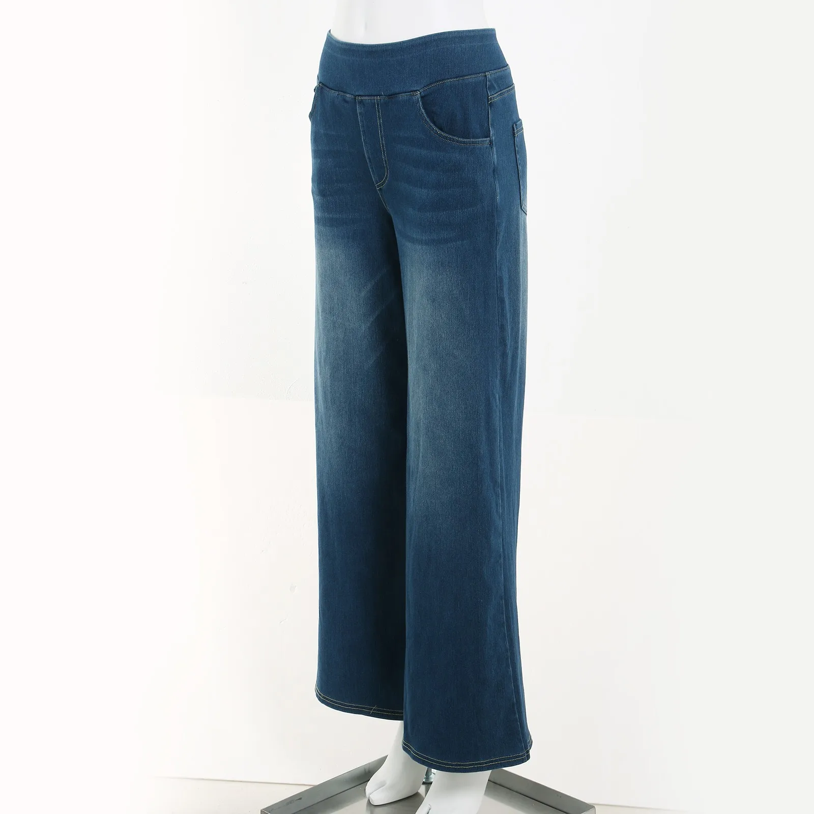 Casual Baggy Jeans Women's Elastic Waistband Wide Leg Jeans Elegant Slim Fit Denim Trousers American Retro Denim Palazzo Pants