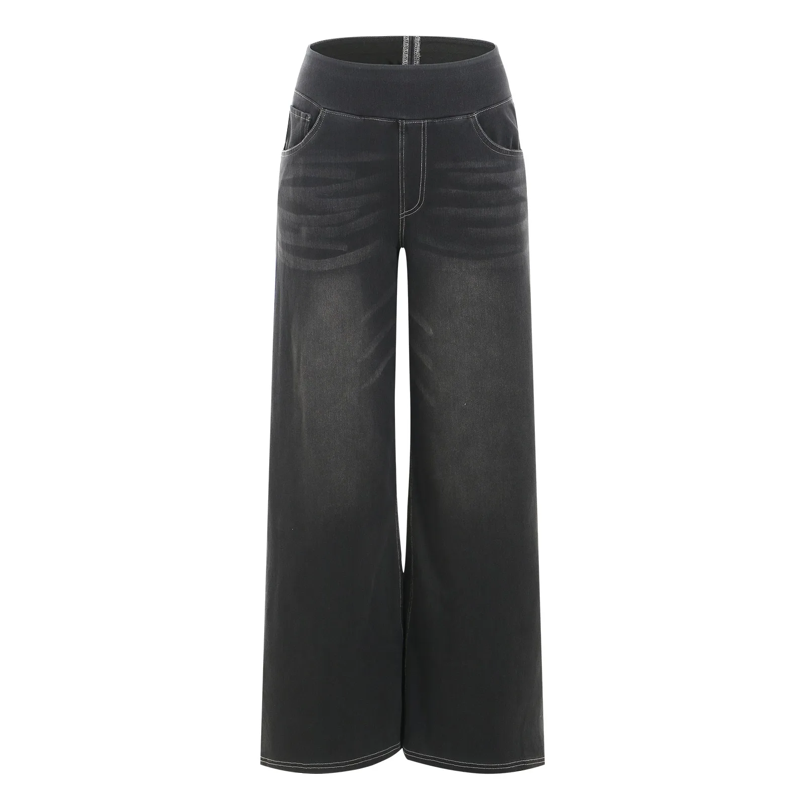 Casual Baggy Jeans Women's Elastic Waistband Wide Leg Jeans Elegant Slim Fit Denim Trousers American Retro Denim Palazzo Pants