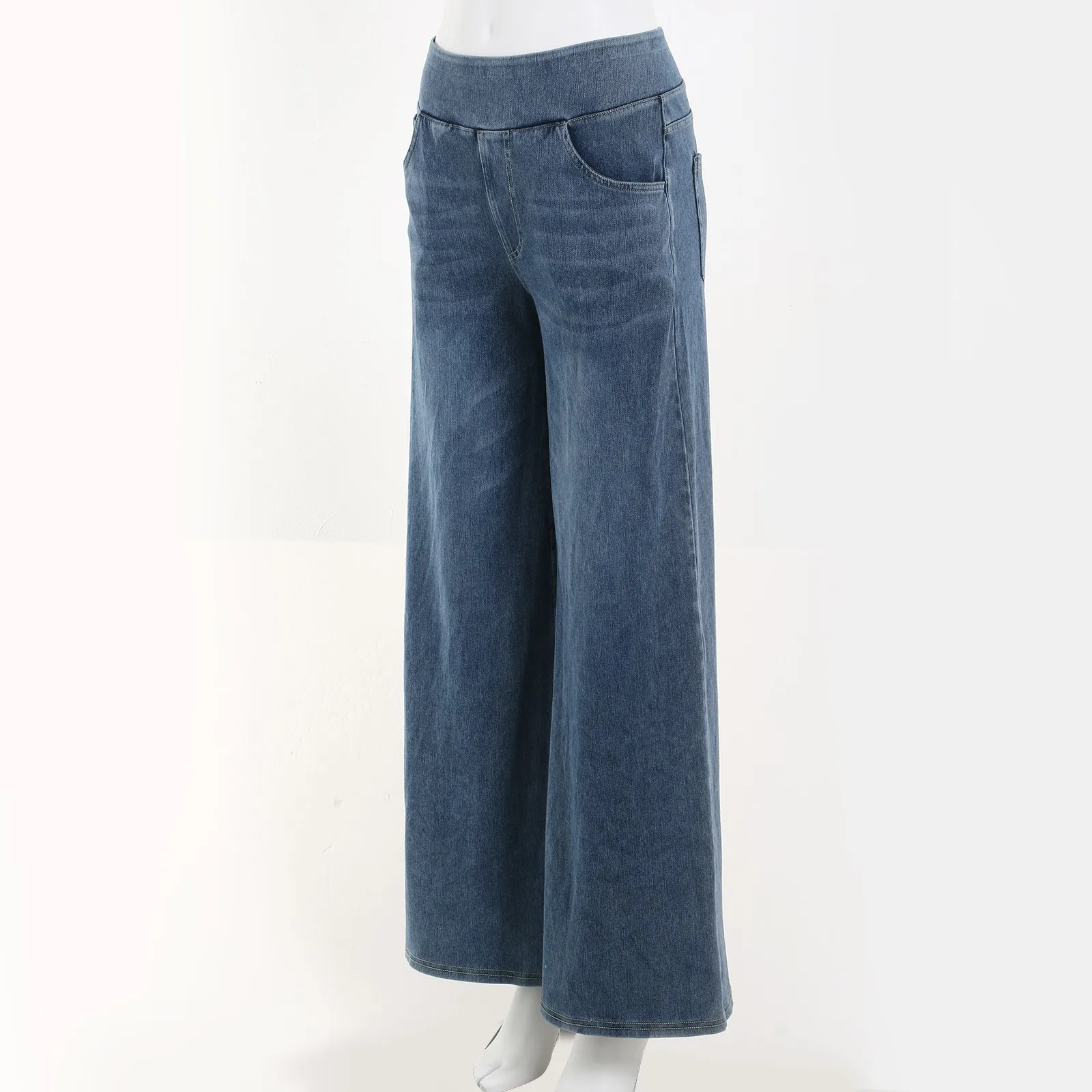 Casual Baggy Jeans Women's Elastic Waistband Wide Leg Jeans Elegant Slim Fit Denim Trousers American Retro Denim Palazzo Pants