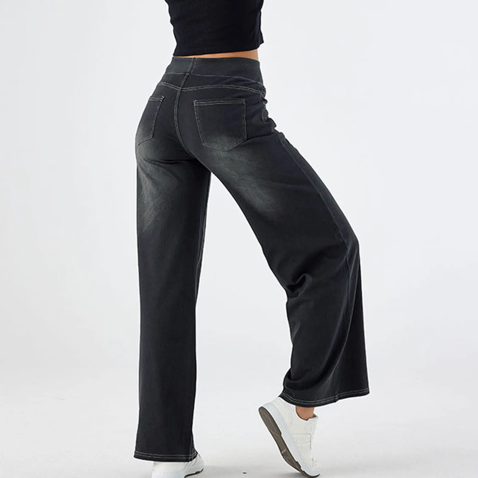 Casual Baggy Jeans Women's Elastic Waistband Wide Leg Jeans Elegant Slim Fit Denim Trousers American Retro Denim Palazzo Pants