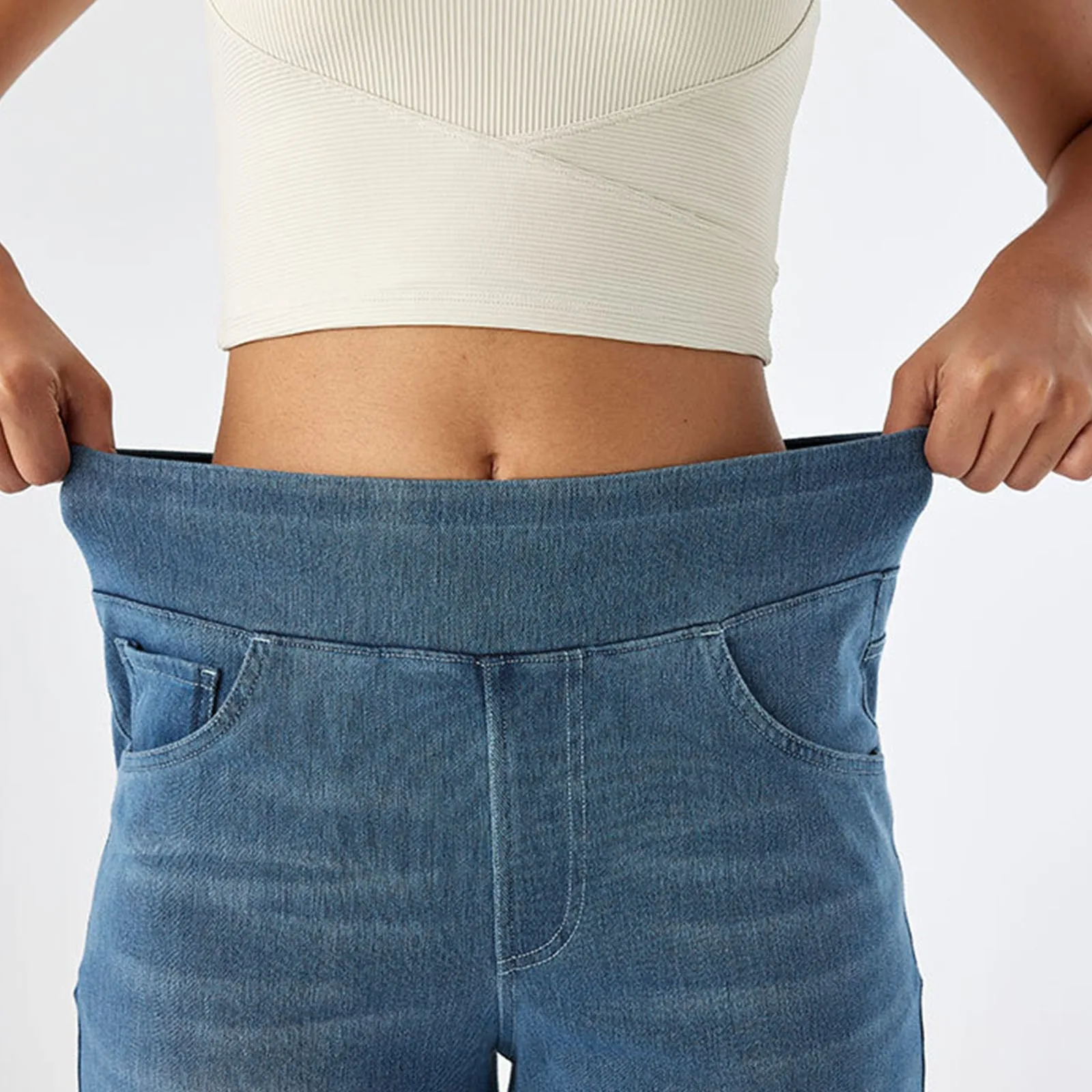 Casual Baggy Jeans Women's Elastic Waistband Wide Leg Jeans Elegant Slim Fit Denim Trousers American Retro Denim Palazzo Pants