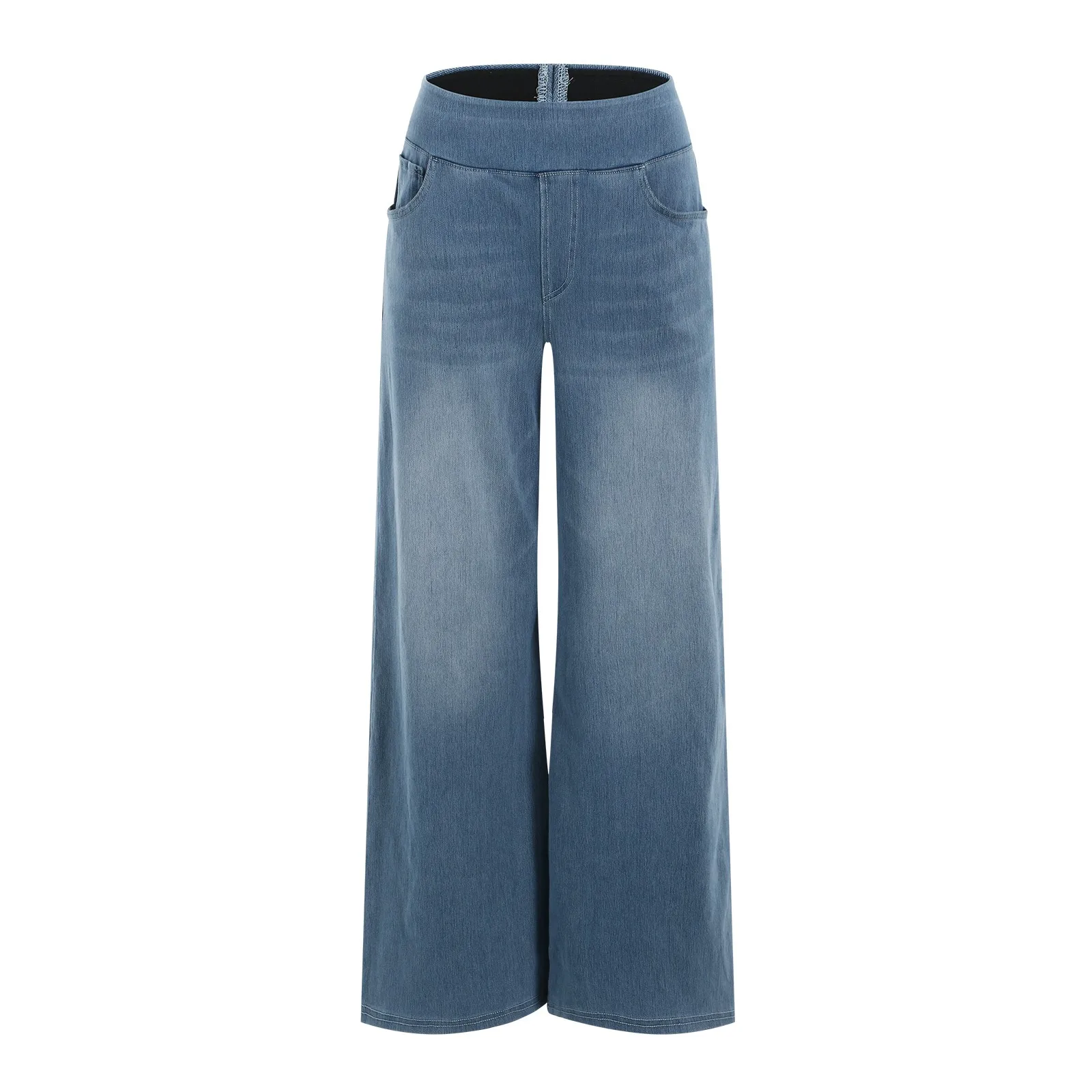 Casual Baggy Jeans Women's Elastic Waistband Wide Leg Jeans Elegant Slim Fit Denim Trousers American Retro Denim Palazzo Pants