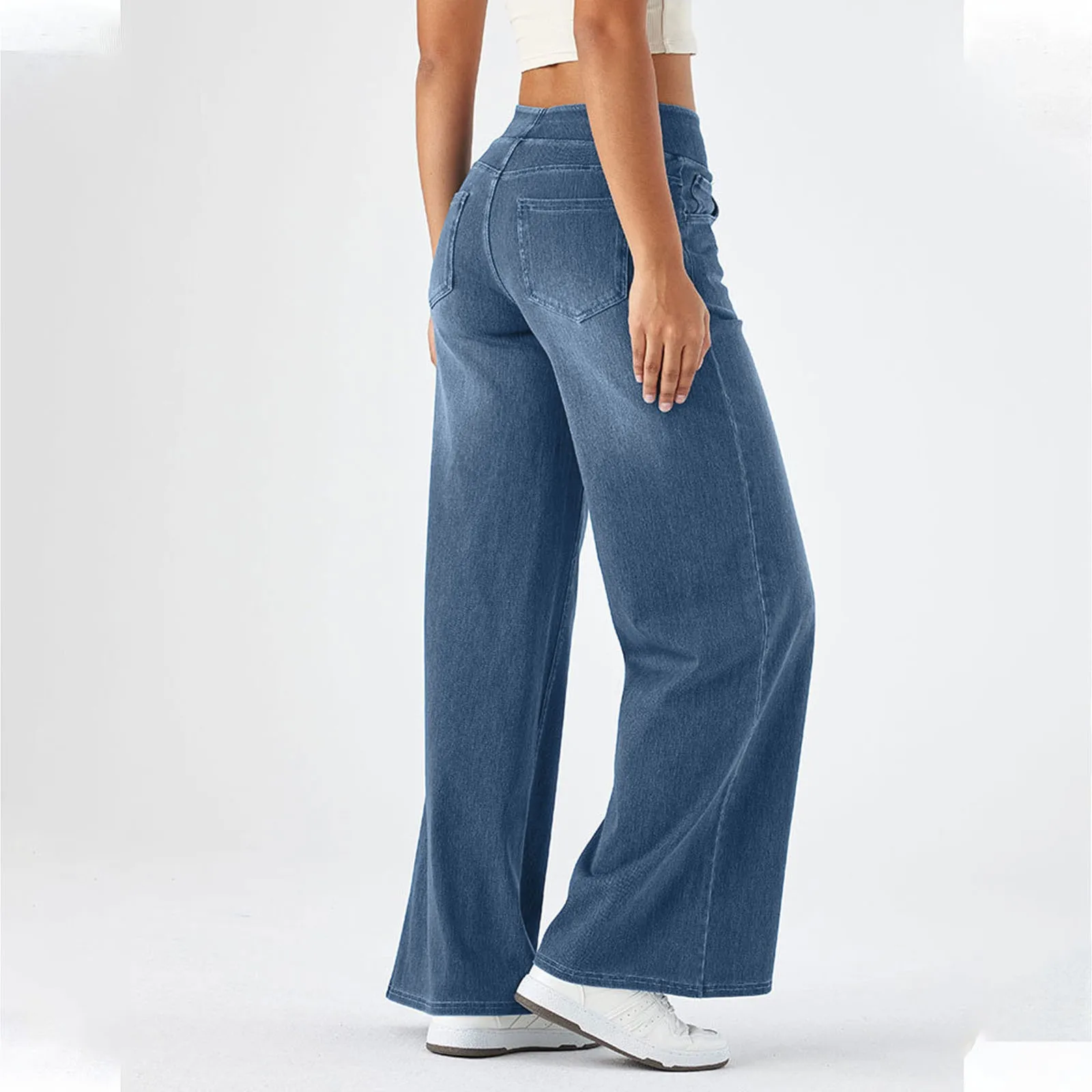 Casual Baggy Jeans Women's Elastic Waistband Wide Leg Jeans Elegant Slim Fit Denim Trousers American Retro Denim Palazzo Pants