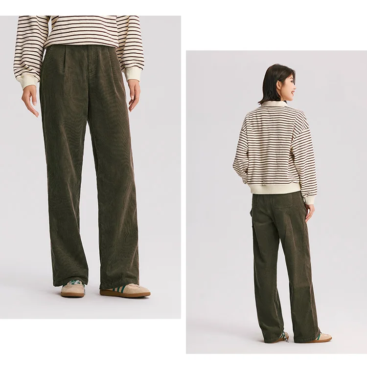 Semir Casual Pants Women Corduroy Cotton Wide Leg Trousers 2025 New Winter Vintage Workwear Style