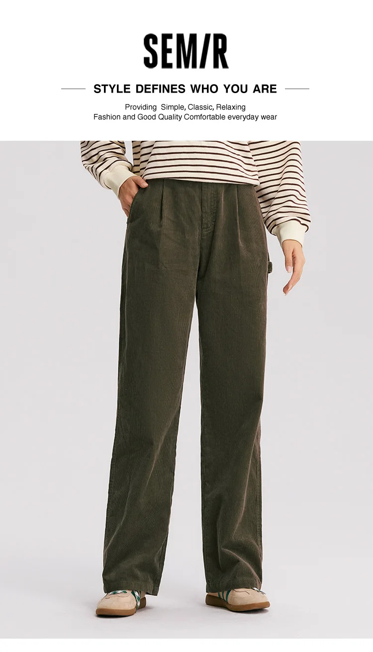 Semir Casual Pants Women Corduroy Cotton Wide Leg Trousers 2025 New Winter Vintage Workwear Style