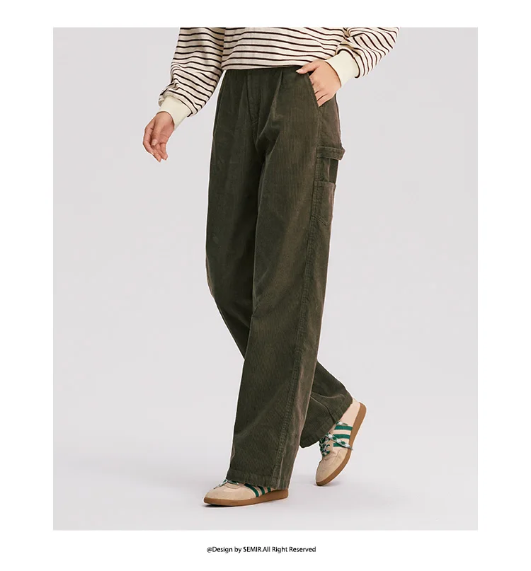 Semir Casual Pants Women Corduroy Cotton Wide Leg Trousers 2025 New Winter Vintage Workwear Style