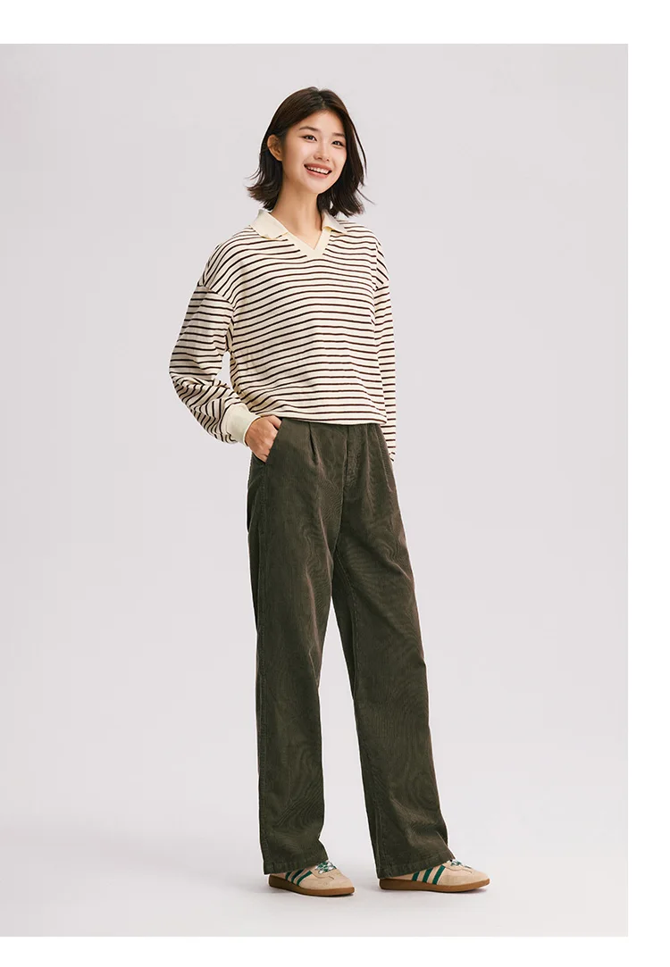 Semir Casual Pants Women Corduroy Cotton Wide Leg Trousers 2025 New Winter Vintage Workwear Style