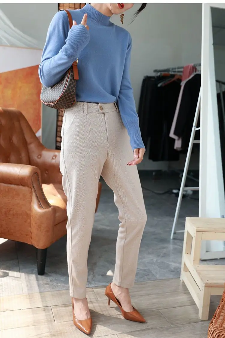 High Waist Women Suit Pants Office Ladies Harem Pencil Pants Korean Fashion Trousers Casual Button Loose Female Khaki Pants New