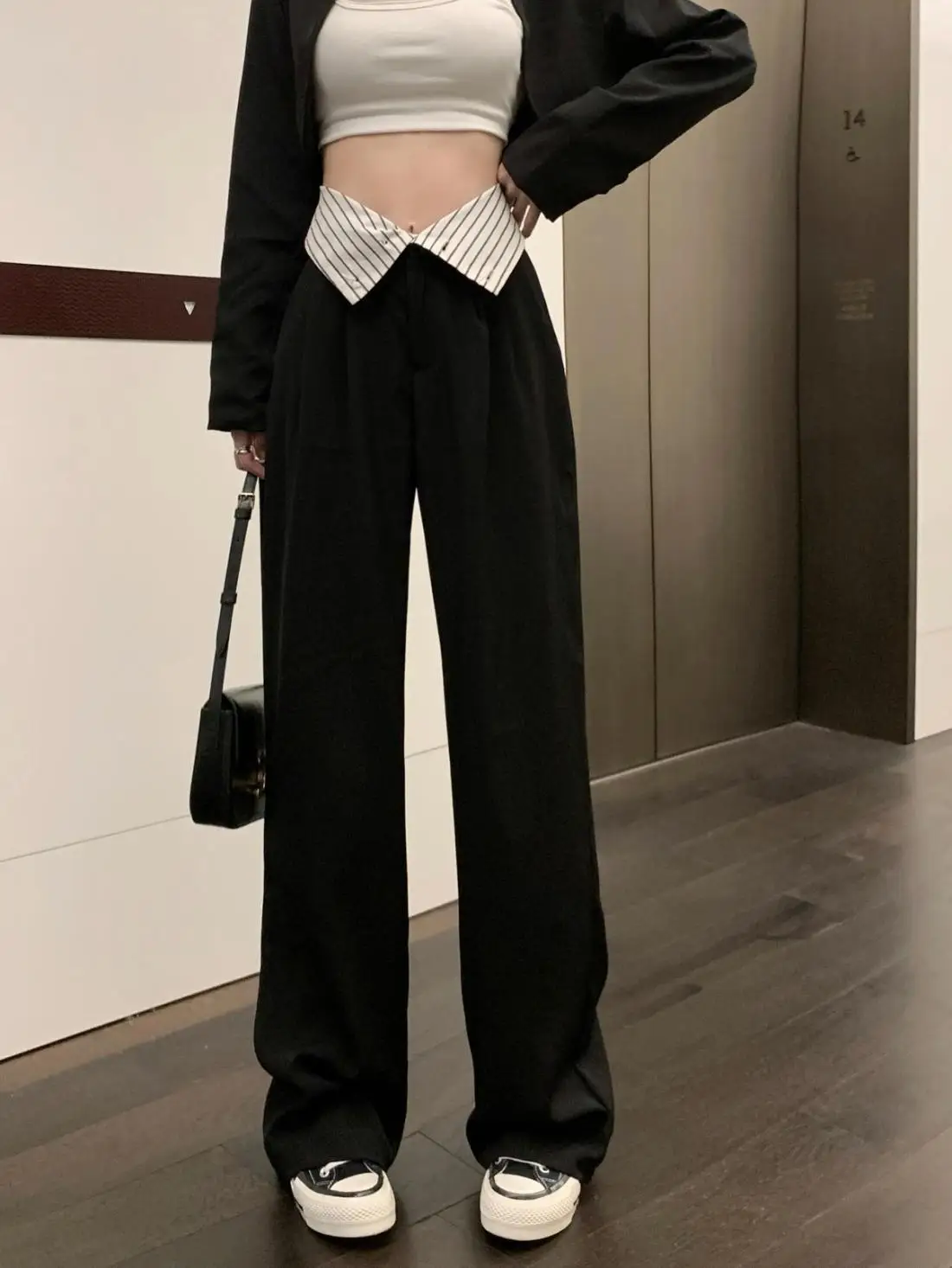 High Waisted Black Pants, Women's Autumn New Style, Hanging Floor Pants, Casual Loose Wide Leg Pants