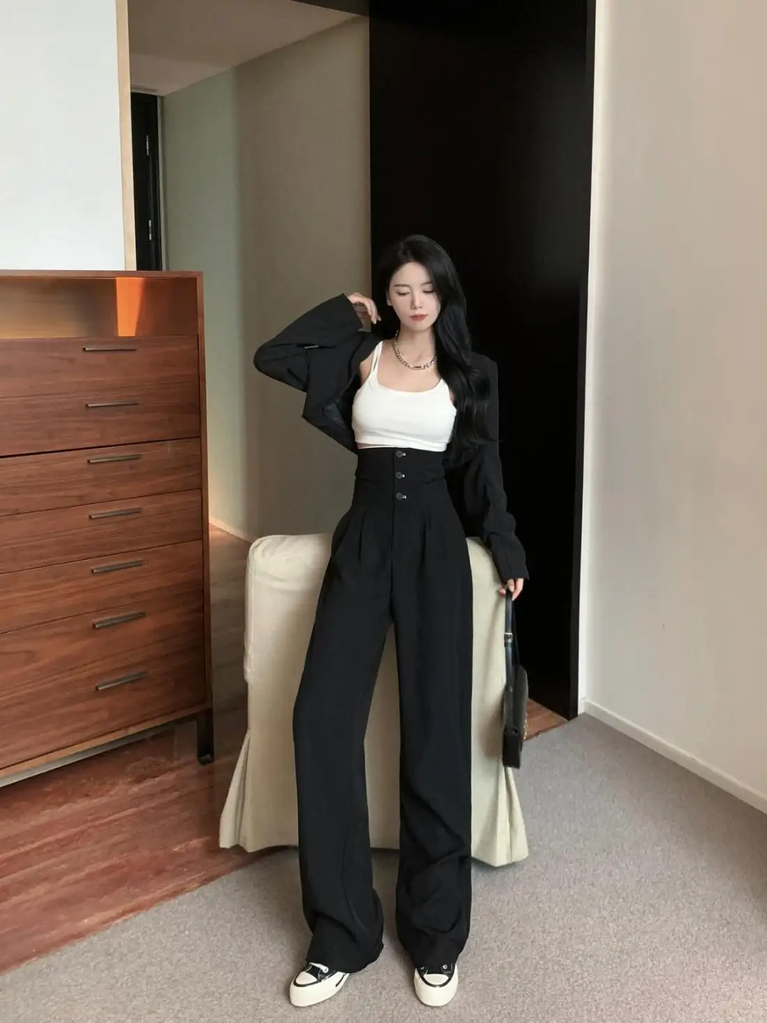 High Waisted Black Pants, Women's Autumn New Style, Hanging Floor Pants, Casual Loose Wide Leg Pants