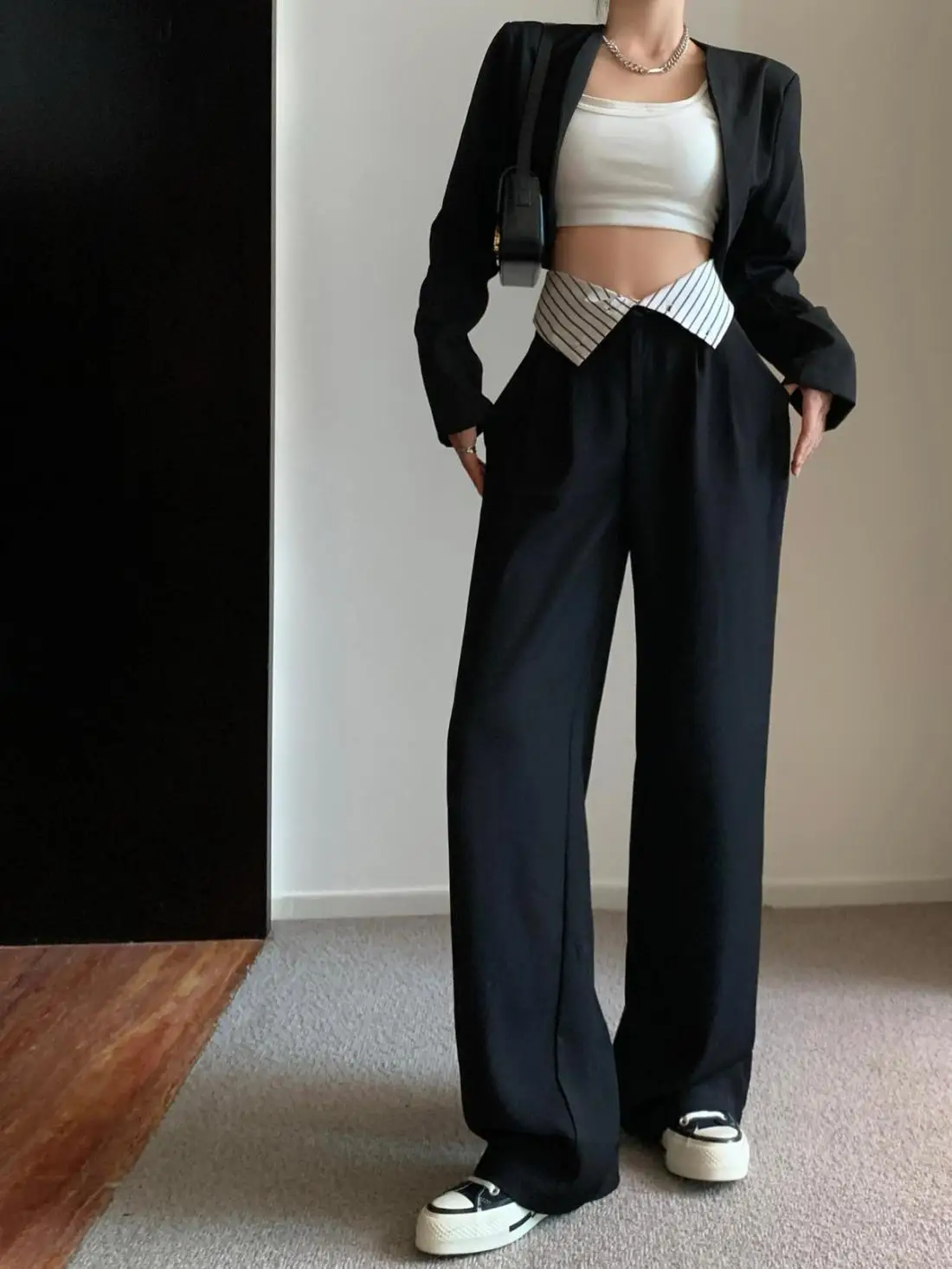 High Waisted Black Pants, Women's Autumn New Style, Hanging Floor Pants, Casual Loose Wide Leg Pants