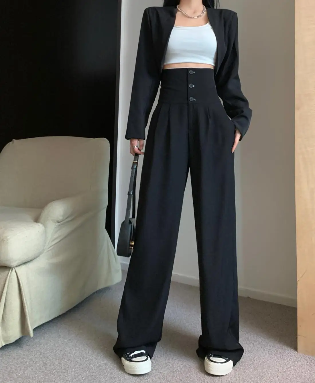 High Waisted Black Pants, Women's Autumn New Style, Hanging Floor Pants, Casual Loose Wide Leg Pants