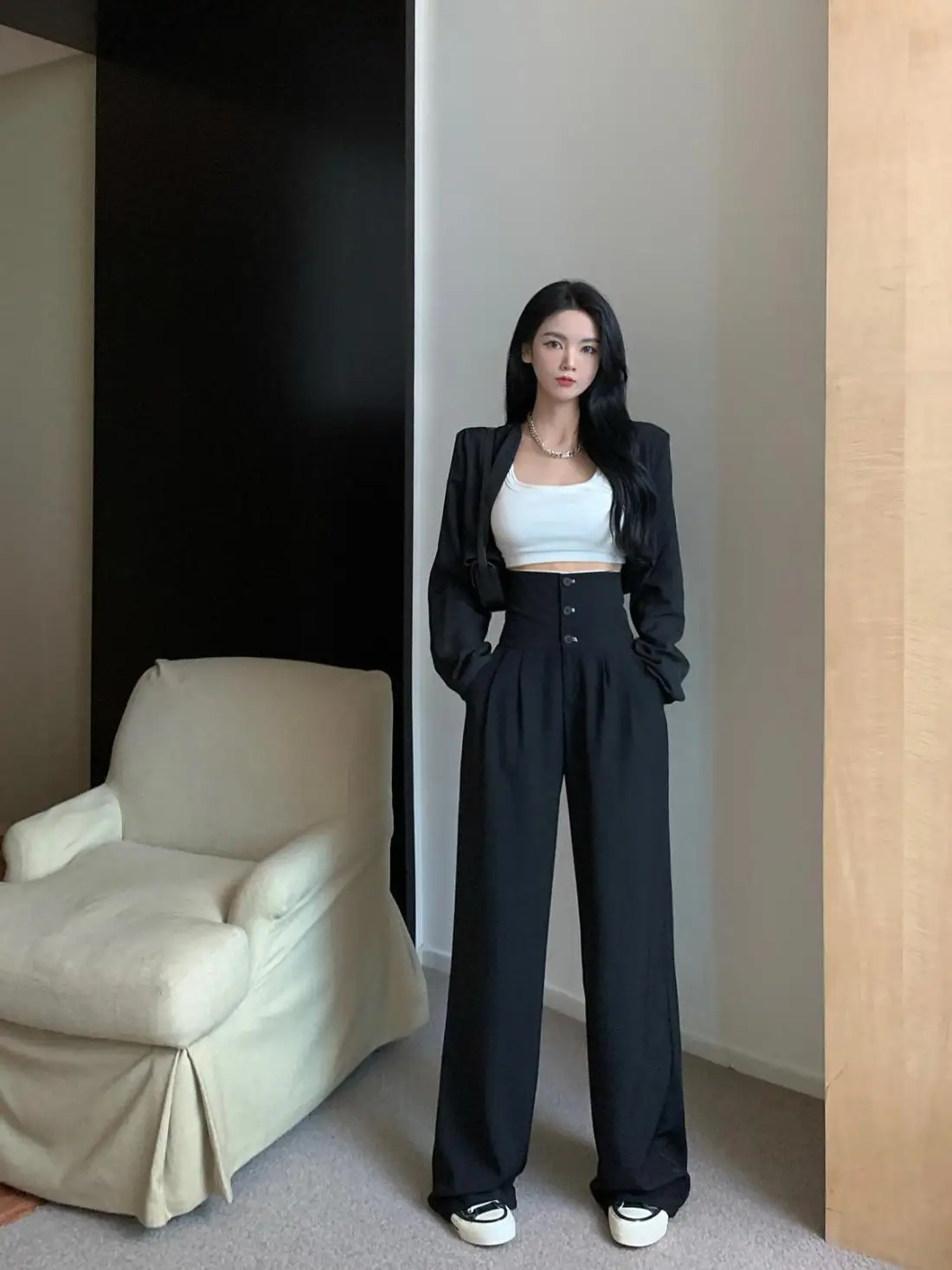 High Waisted Black Pants, Women's Autumn New Style, Hanging Floor Pants, Casual Loose Wide Leg Pants