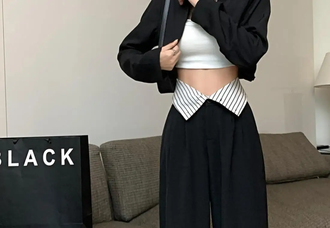 High Waisted Black Pants, Women's Autumn New Style, Hanging Floor Pants, Casual Loose Wide Leg Pants