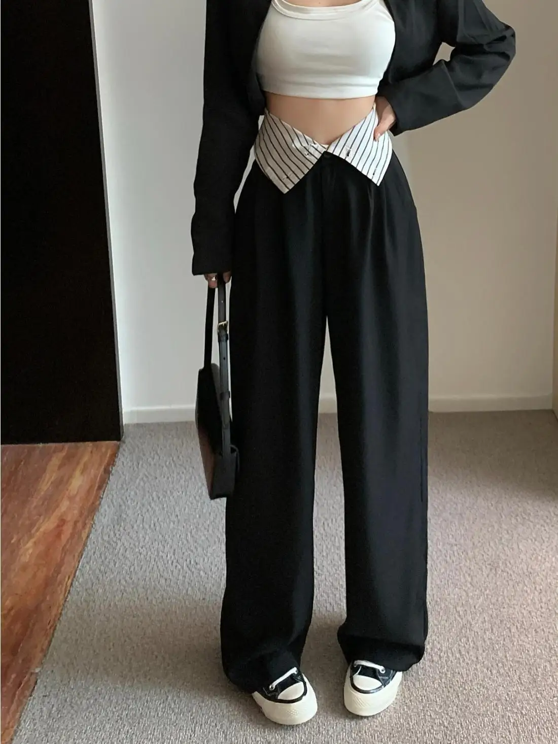 High Waisted Black Pants, Women's Autumn New Style, Hanging Floor Pants, Casual Loose Wide Leg Pants