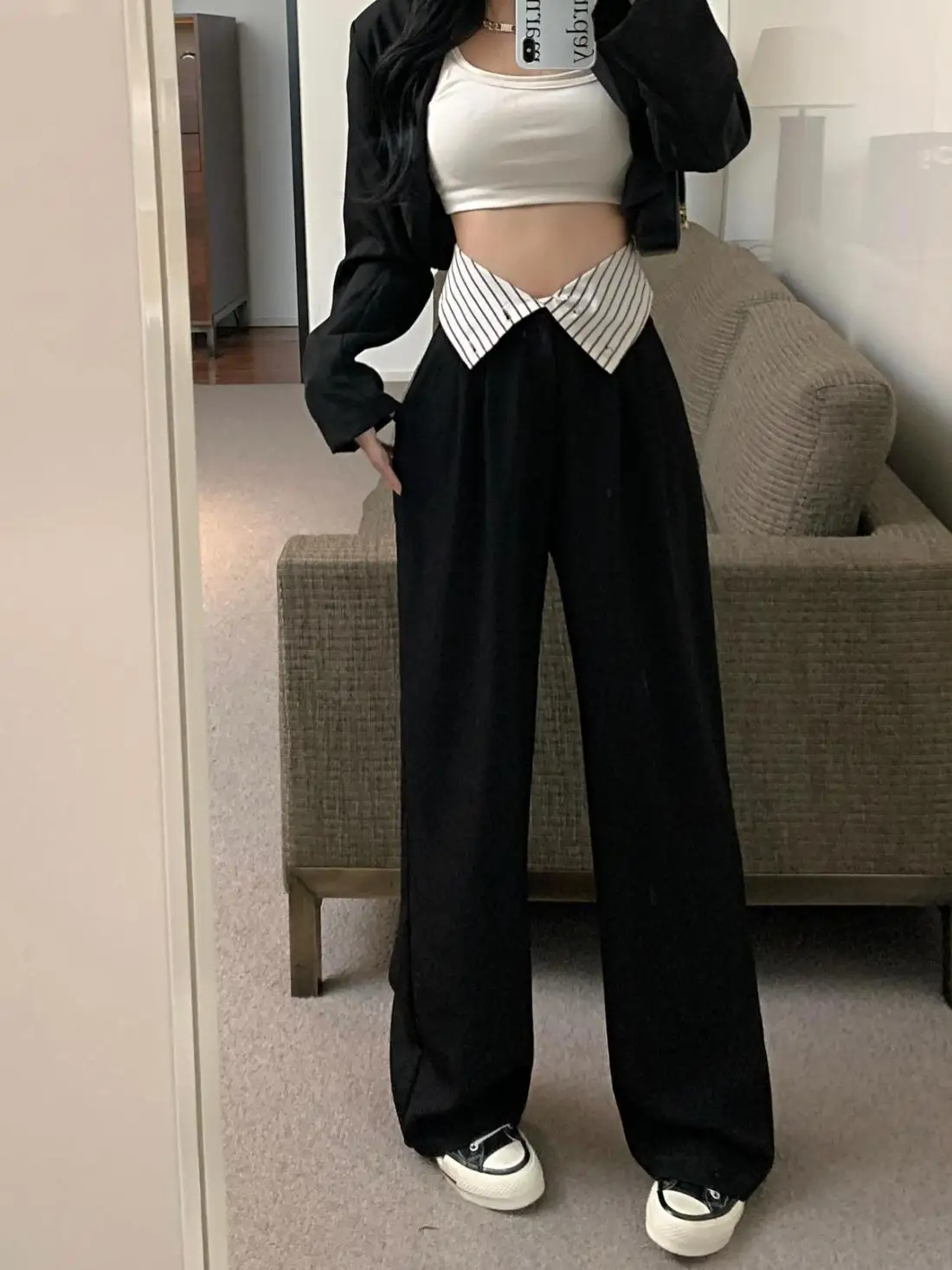 High Waisted Black Pants, Women's Autumn New Style, Hanging Floor Pants, Casual Loose Wide Leg Pants