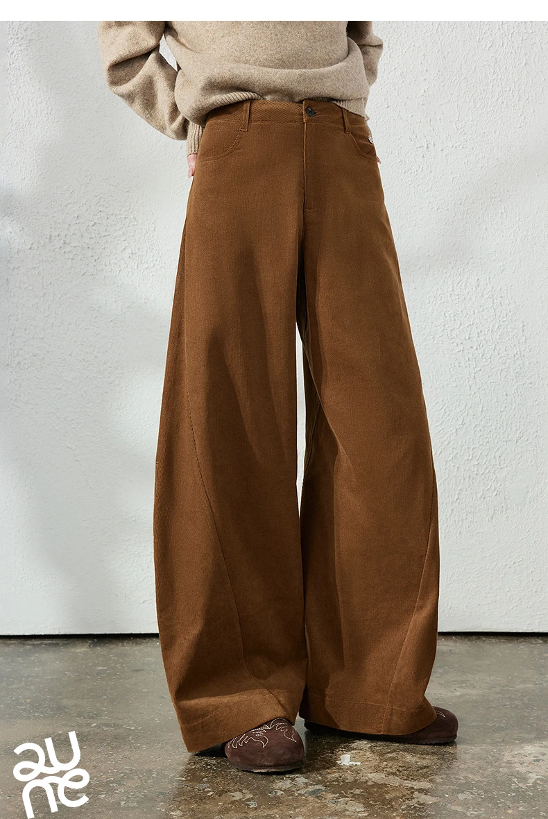 TOYOUTH Women's Corduroy Curved Pants 2026 Fall New High Waist Loose Leg Lengthening Vintage Urban Nomad