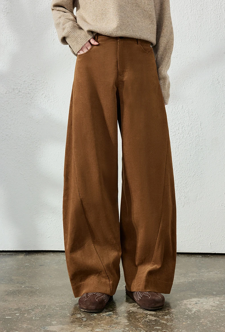 TOYOUTH Women's Corduroy Curved Pants 2026 Fall New High Waist Loose Leg Lengthening Vintage Urban Nomad