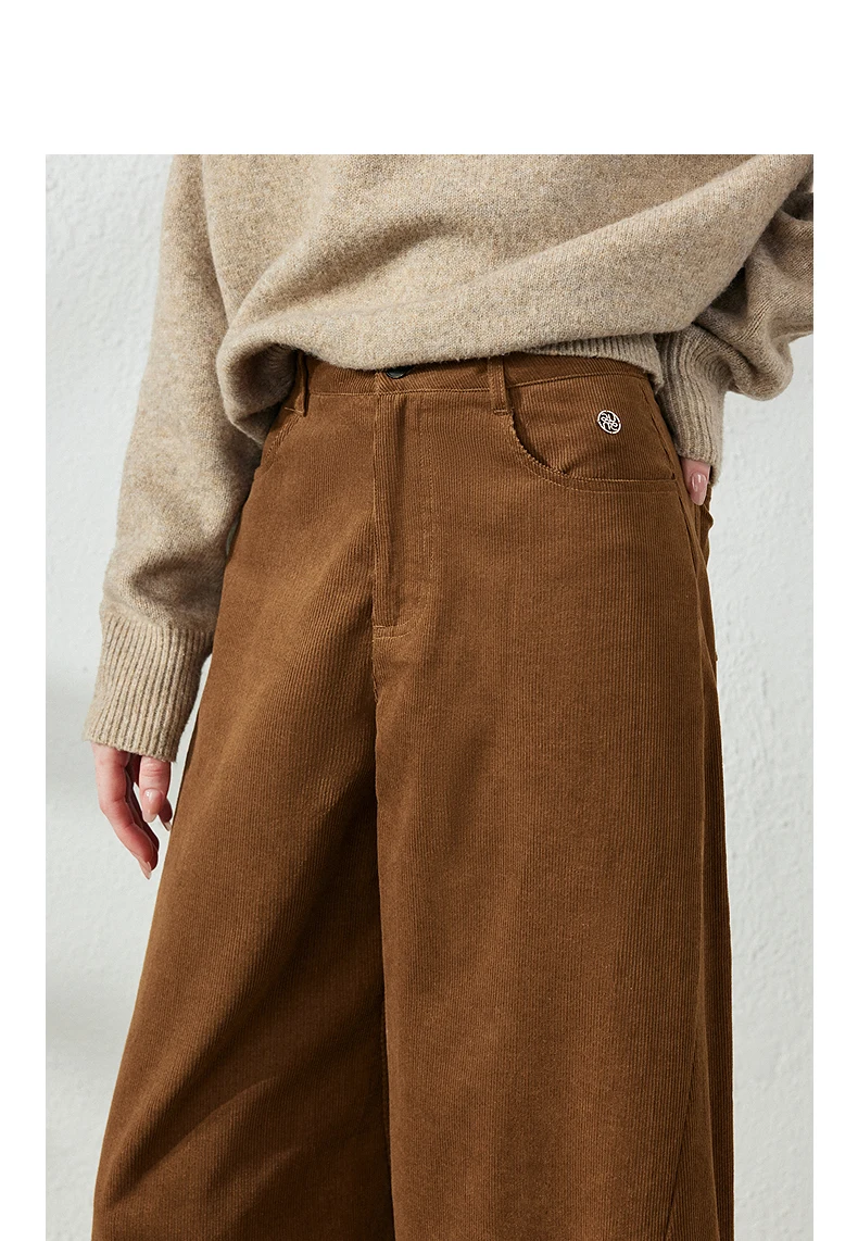 TOYOUTH Women's Corduroy Curved Pants 2026 Fall New High Waist Loose Leg Lengthening Vintage Urban Nomad