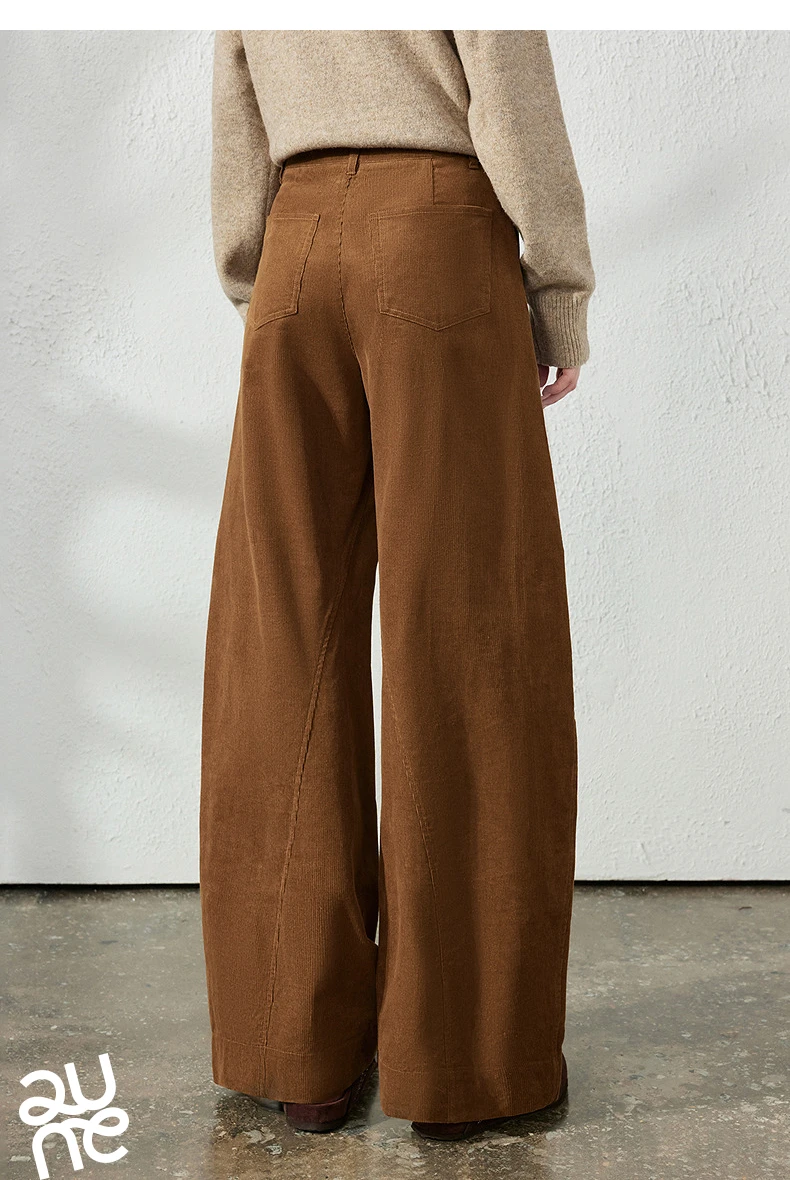 TOYOUTH Women's Corduroy Curved Pants 2026 Fall New High Waist Loose Leg Lengthening Vintage Urban Nomad