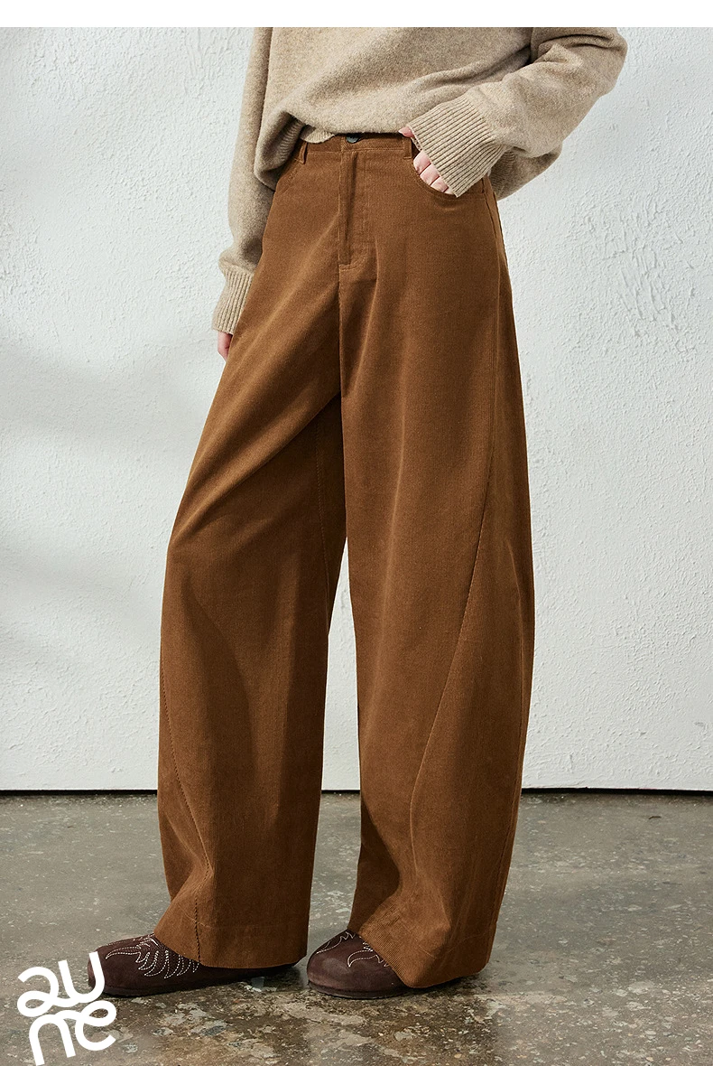 TOYOUTH Women's Corduroy Curved Pants 2026 Fall New High Waist Loose Leg Lengthening Vintage Urban Nomad