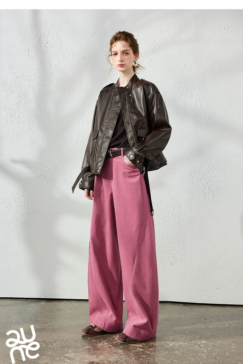 TOYOUTH Women's Corduroy Curved Pants 2026 Fall New High Waist Loose Leg Lengthening Vintage Urban Nomad