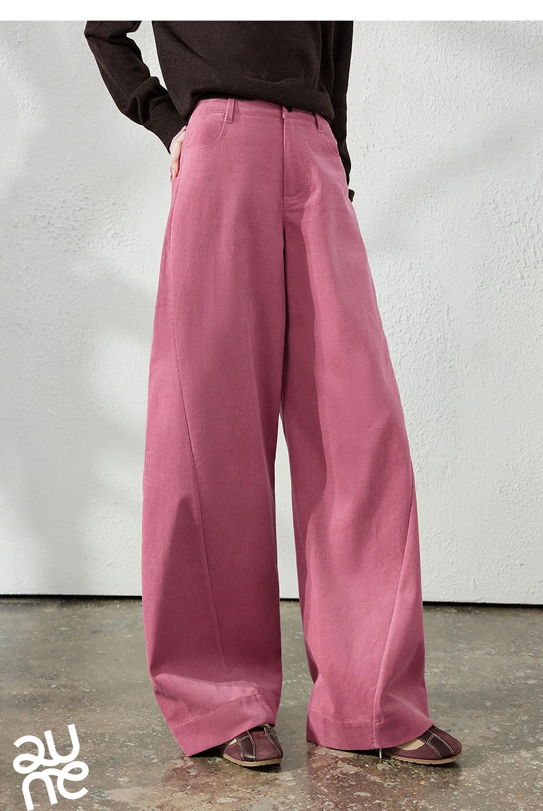 TOYOUTH Women's Corduroy Curved Pants 2026 Fall New High Waist Loose Leg Lengthening Vintage Urban Nomad