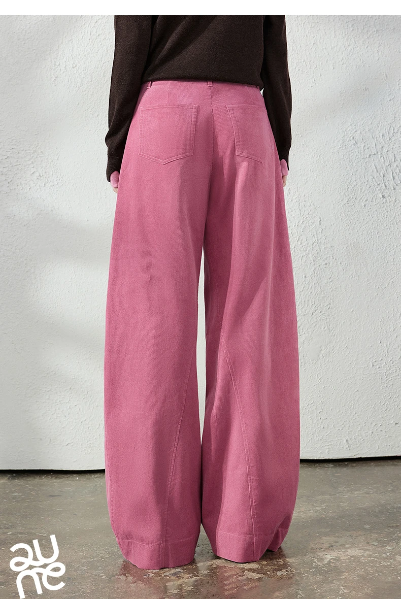 TOYOUTH Women's Corduroy Curved Pants 2026 Fall New High Waist Loose Leg Lengthening Vintage Urban Nomad