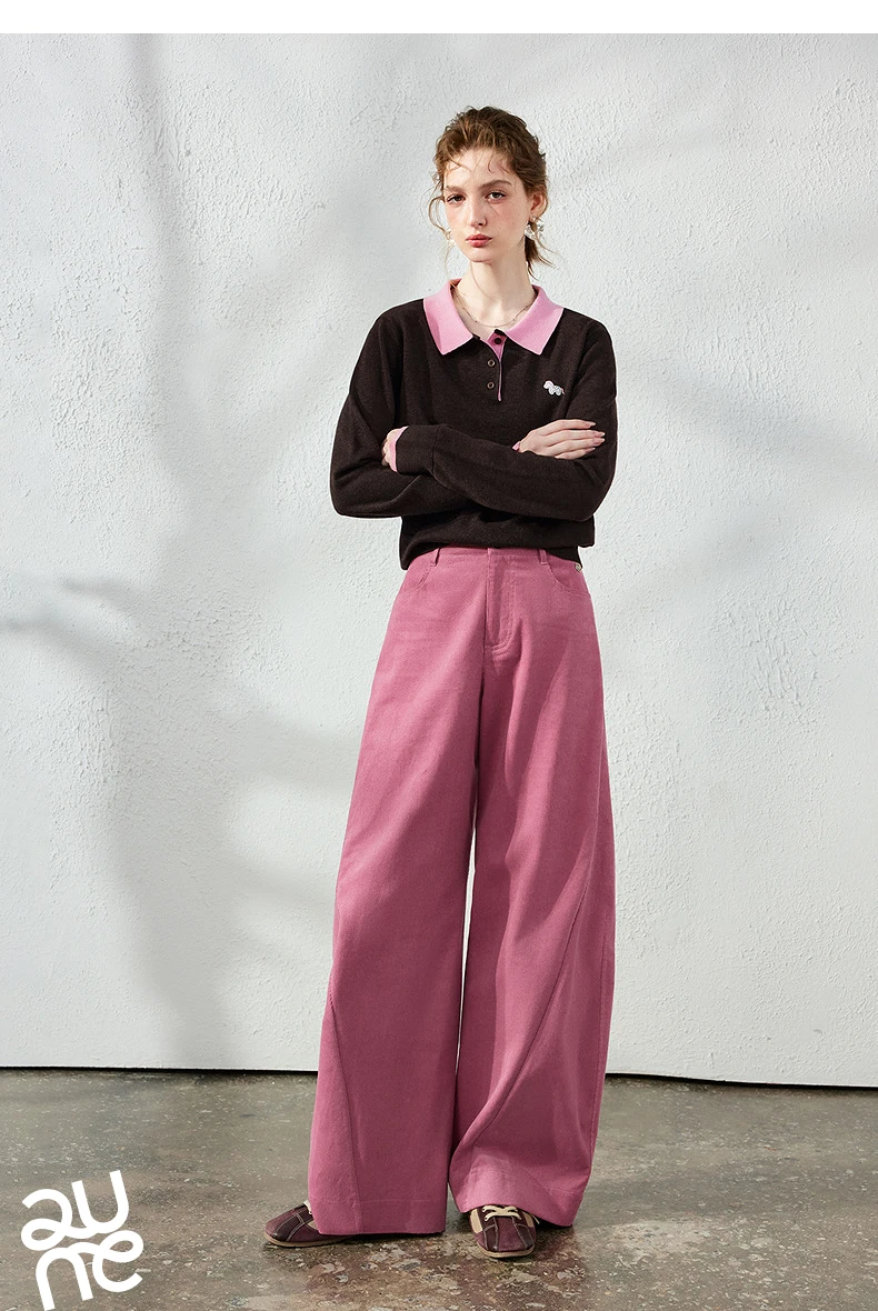 TOYOUTH Women's Corduroy Curved Pants 2026 Fall New High Waist Loose Leg Lengthening Vintage Urban Nomad
