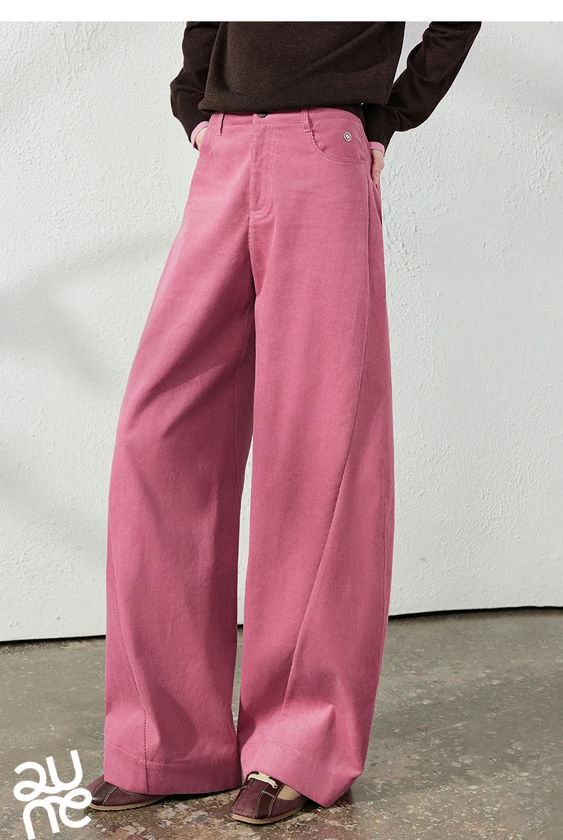 TOYOUTH Women's Corduroy Curved Pants 2026 Fall New High Waist Loose Leg Lengthening Vintage Urban Nomad