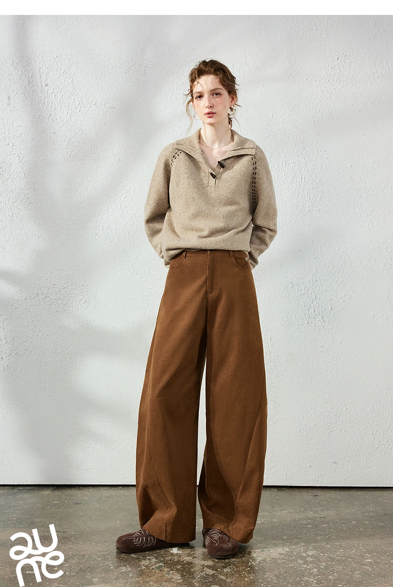 TOYOUTH Women's Corduroy Curved Pants 2026 Fall New High Waist Loose Leg Lengthening Vintage Urban Nomad