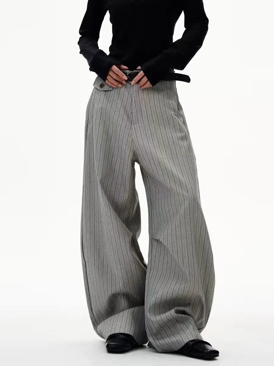 Women's Vertical Striped Commuter Style Pants Summer Vintage Trousers Cool Girl High Waisted Bottoms Female Unisex Sweatpants