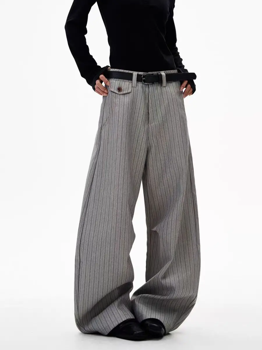 Women's Vertical Striped Commuter Style Pants Summer Vintage Trousers Cool Girl High Waisted Bottoms Female Unisex Sweatpants