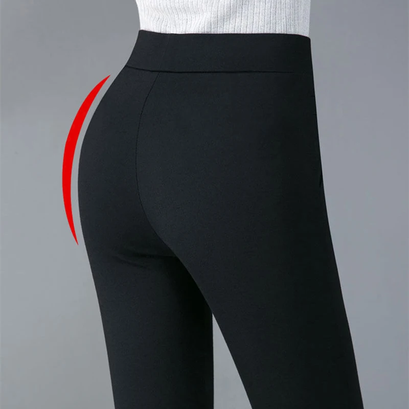 2025 Autumn Winter Casual Elegant Office Slimming Solid Color Fleecing Thick Thin Women's Pants Elastic Waist Tight Pencil Pants