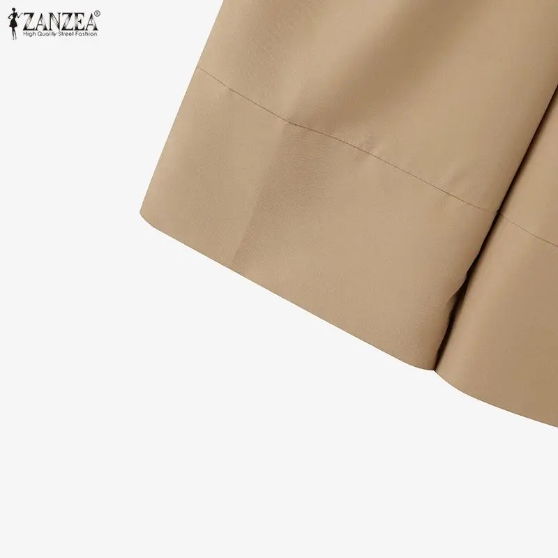 ZANZEA 2026 Women Casual Calf-Length Pants Elastic Back Waist Solid Color Wide-Leg Cropped Pant Autumn Loose Cozy Woman Bottoms