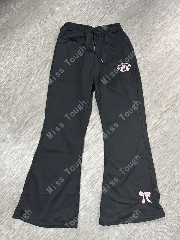 Japanese Kawaii Flare Long Pants Women Sweet High Waist Fashion Pantalon Femme Cute Cat Embroidery Slim Fit Trousers New Bottoms