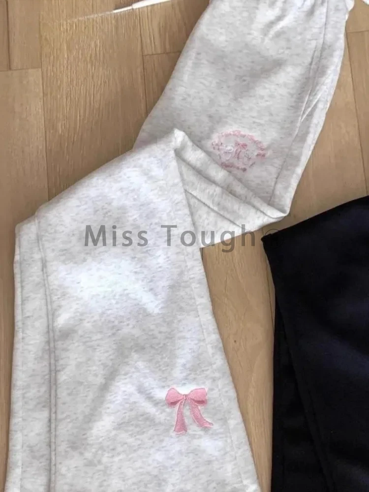 Japanese Kawaii Flare Long Pants Women Sweet High Waist Fashion Pantalon Femme Cute Cat Embroidery Slim Fit Trousers New Bottoms