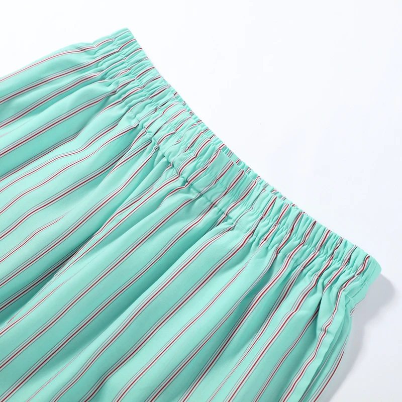 Striped Patchwork Scalloped Trim Trousers Women Street Elastic Waist Pocket Panelled Loose Wide Leg Pants Chic Ladies Partywear