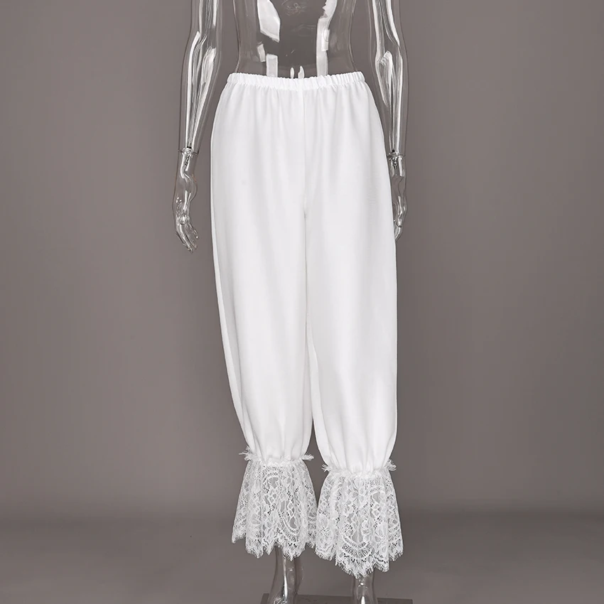 Linad Vintage Loose Lace Pencil Pants For Women White Elegant Elastic Waist Trousers Street Chic Ankle Length Pants 2025 Summer
