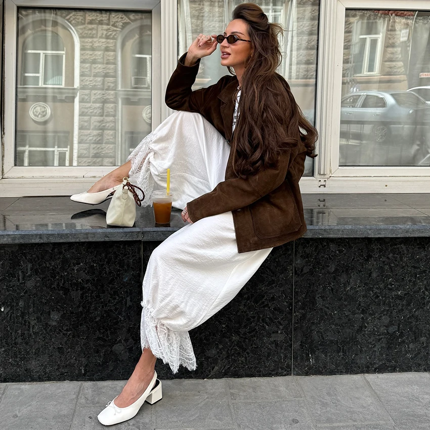 Linad Vintage Loose Lace Pencil Pants For Women White Elegant Elastic Waist Trousers Street Chic Ankle Length Pants 2025 Summer