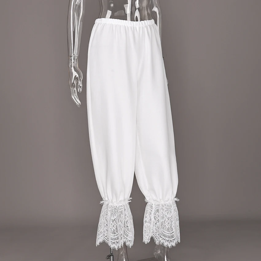Linad Vintage Loose Lace Pencil Pants For Women White Elegant Elastic Waist Trousers Street Chic Ankle Length Pants 2025 Summer