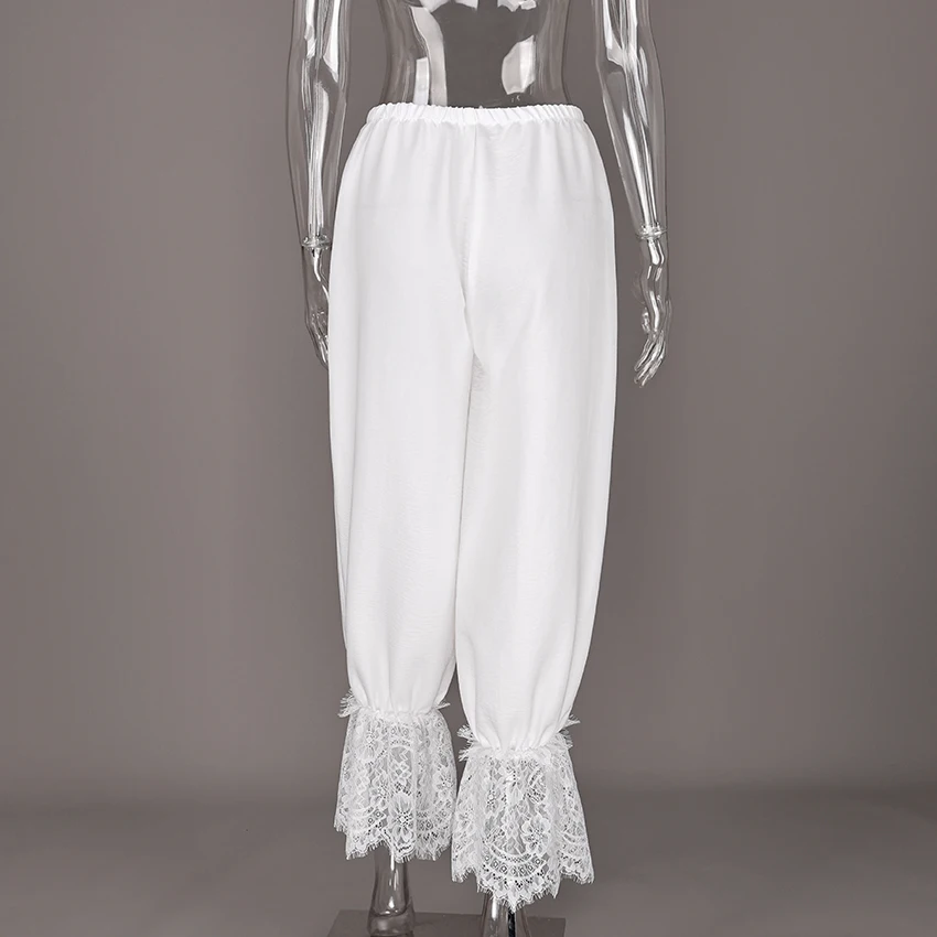 Linad Vintage Loose Lace Pencil Pants For Women White Elegant Elastic Waist Trousers Street Chic Ankle Length Pants 2025 Summer
