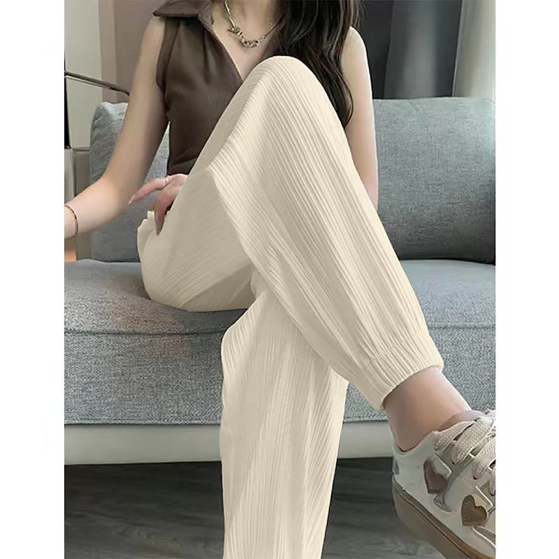 Casual Street Sweet Autumn New Basics Ice Silk Pants Lantern Pants Solid Color Elastic Women's Sports Pants and Ankle Pants