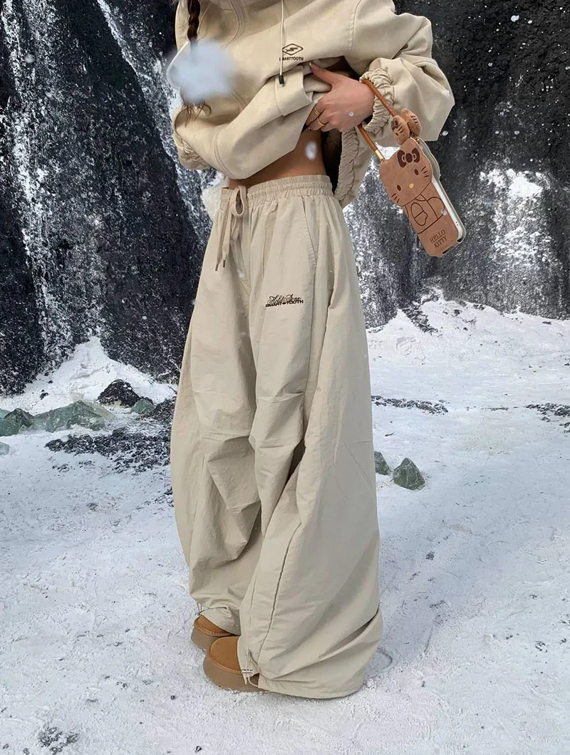 Lucyever American Vintage Y2K Wide Leg Trousers Women Winter Thicken Plus Velvet Warm Pants Female High Waist Baggy Sweatpants