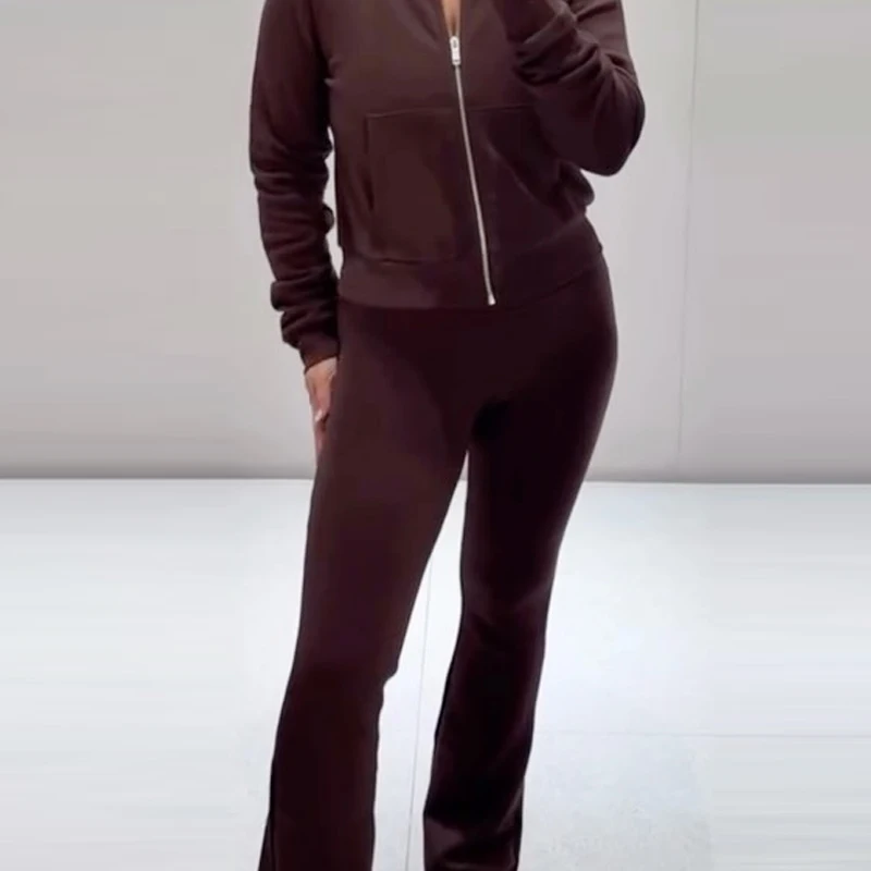HXAO Fleece Flared Trousers Women's Pants Black Brown Grey Pants For Woman Chic High-Waisted Flared Trousers Casual Sports Pants