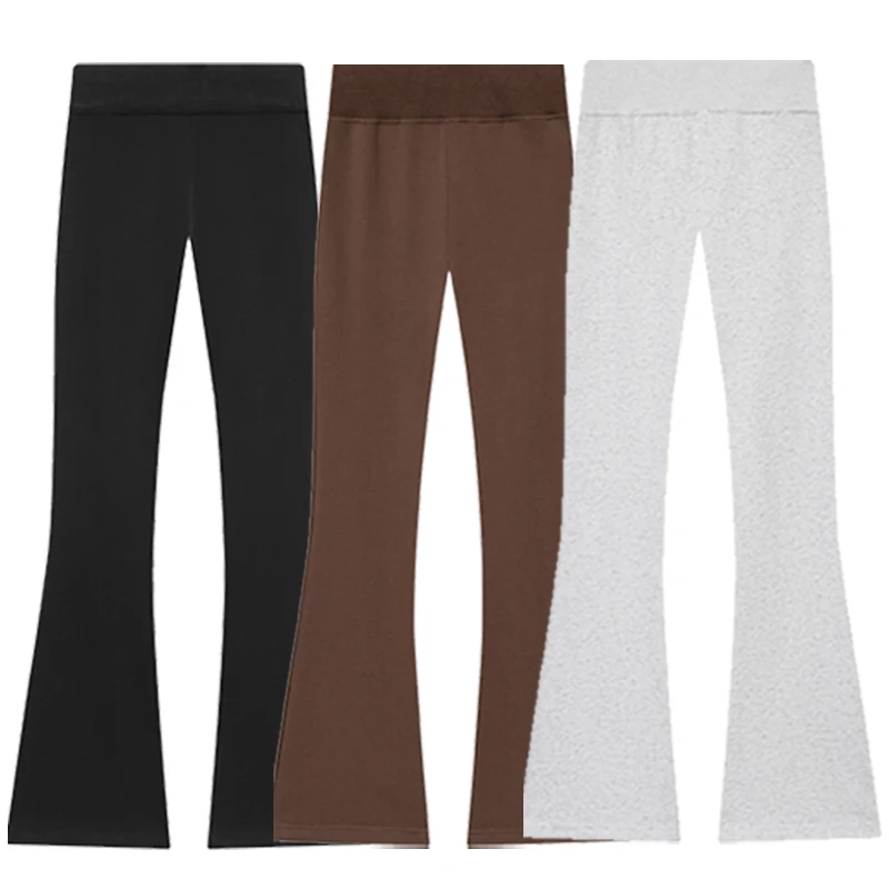 HXAO Fleece Flared Trousers Women's Pants Black Brown Grey Pants For Woman Chic High-Waisted Flared Trousers Casual Sports Pants