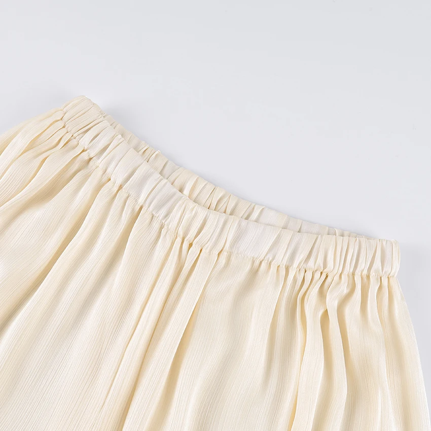 Linad Elegant Apricot Loose Bloomers For Woman Autumn Street Chic Sheer Elastic Waist Trousers Fall Casual Flare Long Pants 2025